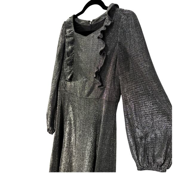 Vintage 70s Metallic Cottagecore Prairie Dress 8 Long Sleeve Holiday Party GLAM - Picture 5 of 11